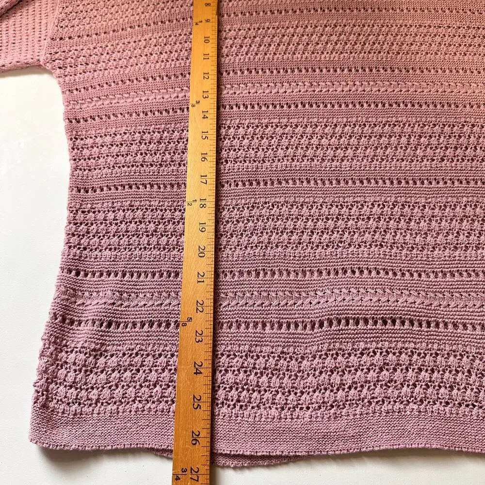 J Jill Sweater Women Large Pink Open Knit Lightweight Cotton Blend Coastal Beach
